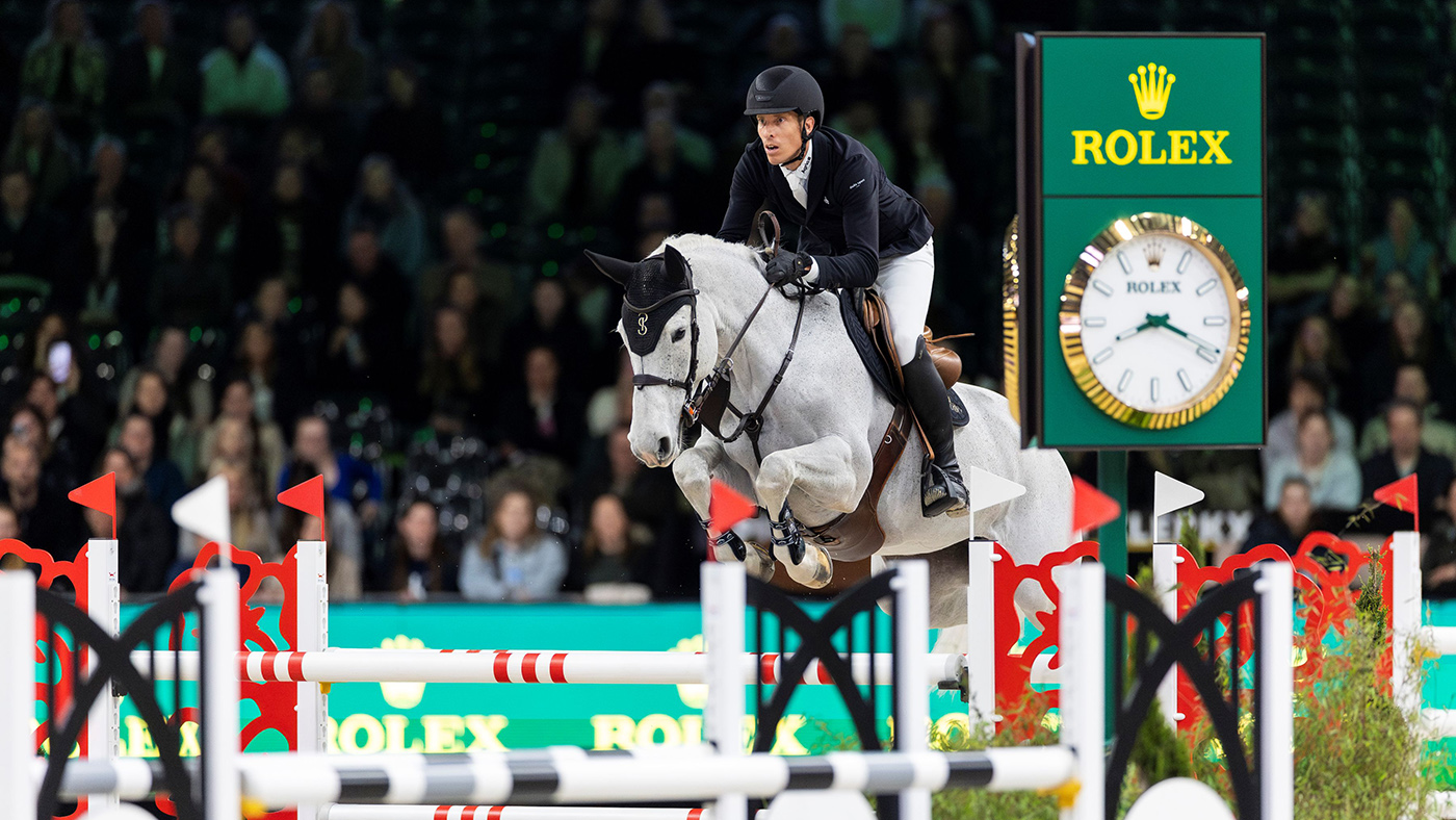 Henrik von Eckermann sur Calizi pendant la classe d'échange de chevaux aux Hollandais Masters en 2025. 